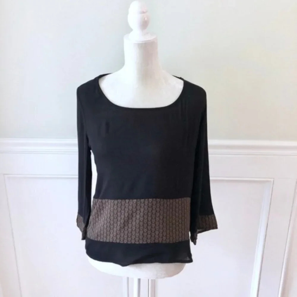 Stitch Fix Le Lis Black & Brown Long Sleeve Top NWOT